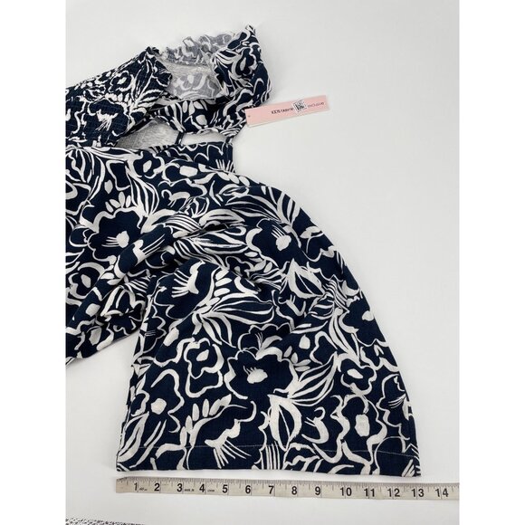 NWT Aqua Womens Medium Jumpsuit Floral Navy White Ruffle Sleeves Coastal Casual - Picture 9 of 11